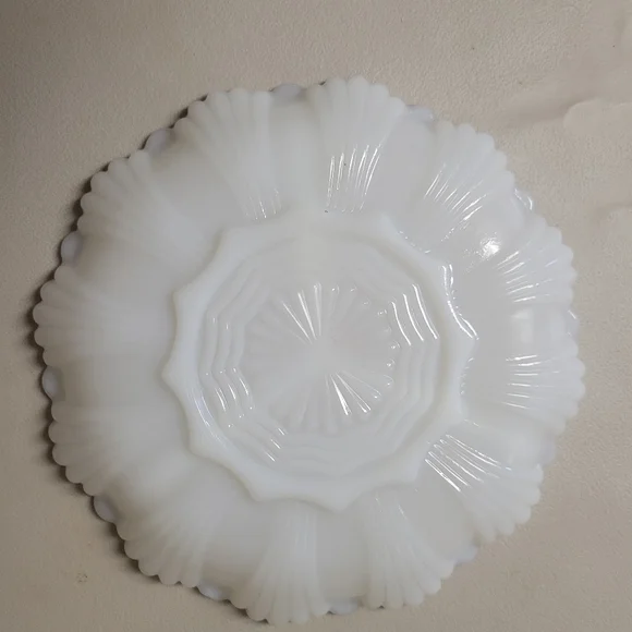 Vintage Milk Glass Relish Plate and Bowl with Gold accent Trim - Picture 6 of 14